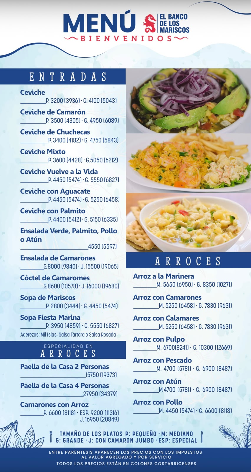 Menú de entradas y arroces