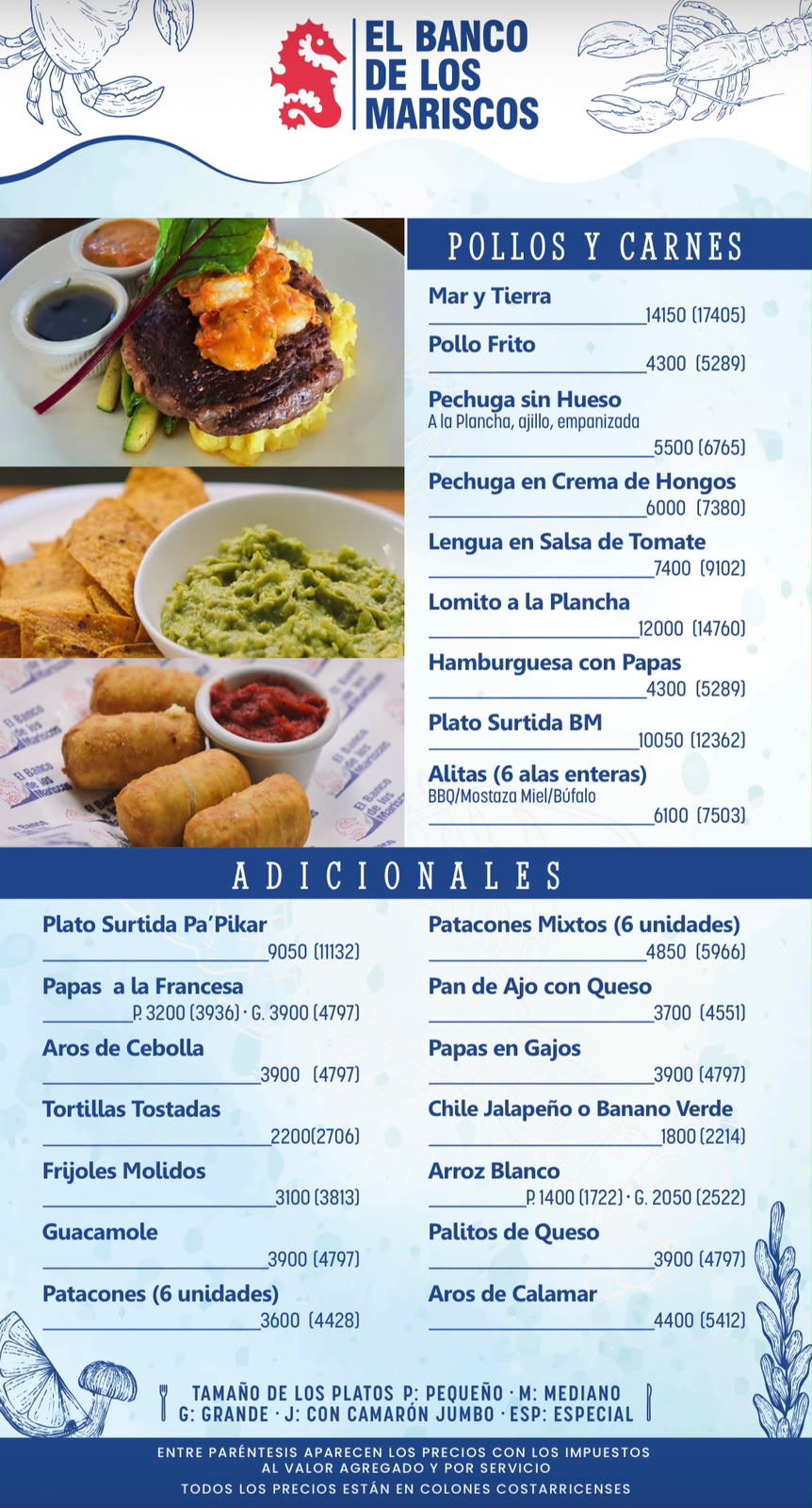 Menú de carnes y adicionales